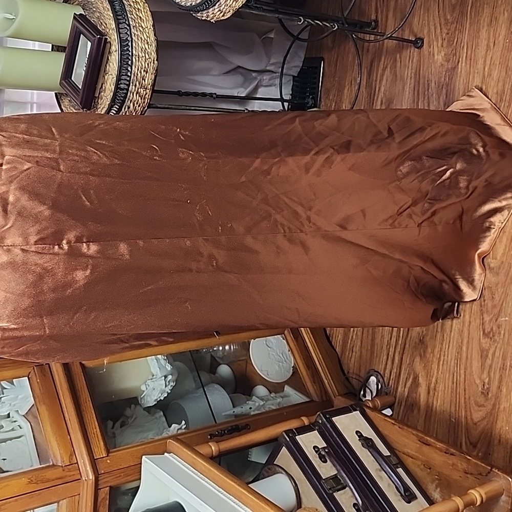 BIRDY GREY | Lydia Rust Copper Satin Cowl Neck Bridesmaid Maxi Dress | L - Picture 9 of 16